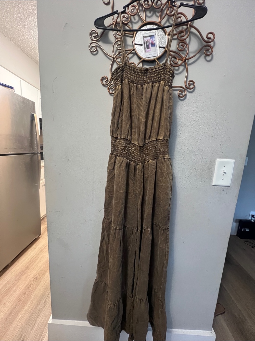 Olive Smocked Waist Maxi Jumpsuit